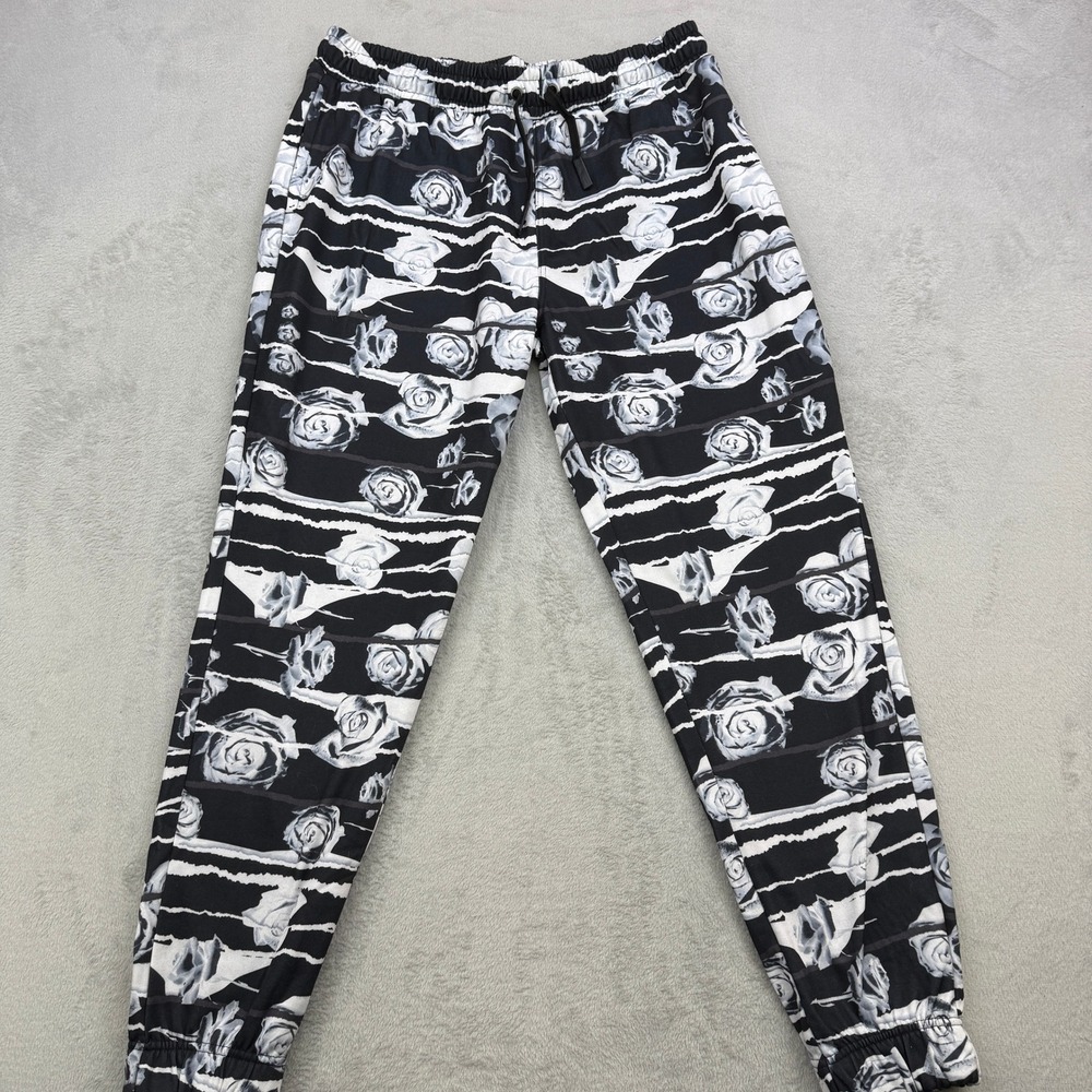 Fresh Prints of Bel-Air Pants Mens XL Black White Rose Floral Streetwear Joggers